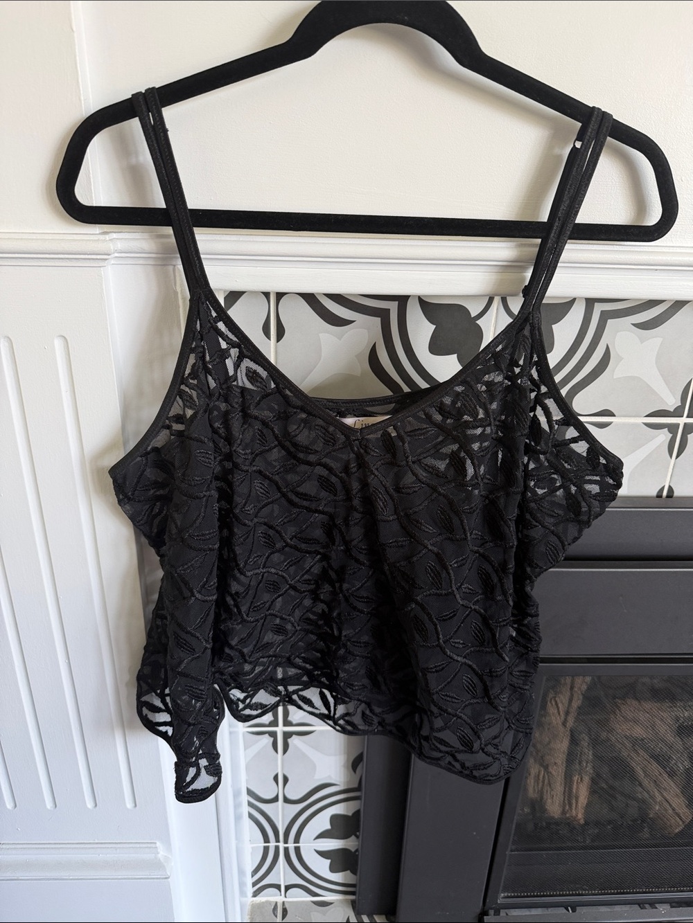 Stretchy Sheer Black Lace Overlay Cami Top